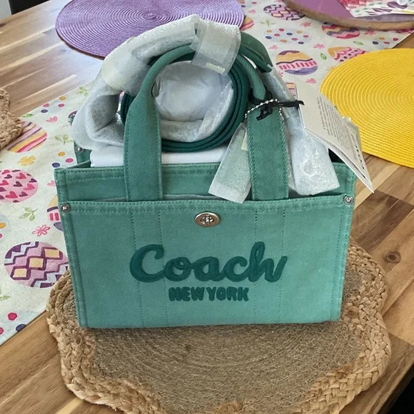 Coach Teal Canvas Tote Bag - Picture 2 of 6